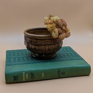 VTG MCM Haeger USA Basketweave Brown 4" Round Planter Pot #240